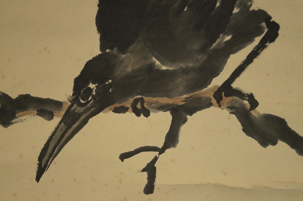 Japanese Hanging Scroll Crow Motif Close-Up 2