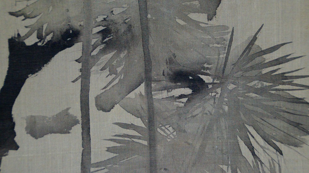 Close-up of the ink-painted pine needles