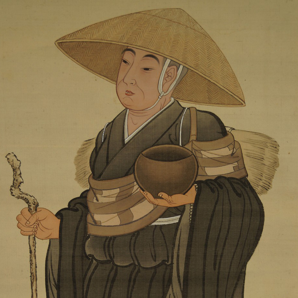 Japanese hanging scroll Zen monk motif close-up preview