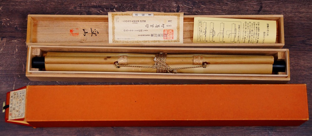 Rolled-Up Hanging Scroll by Nishioka Seizan in the Open Storage Box with Cord Fastening and Certificate of Authenticity