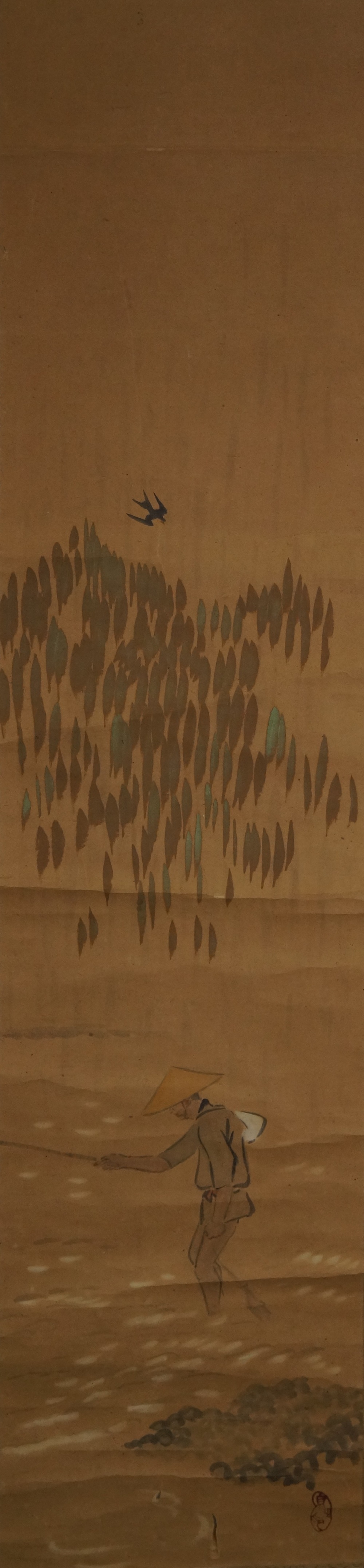 Traveler in the rain hanging scroll full motif without mounting