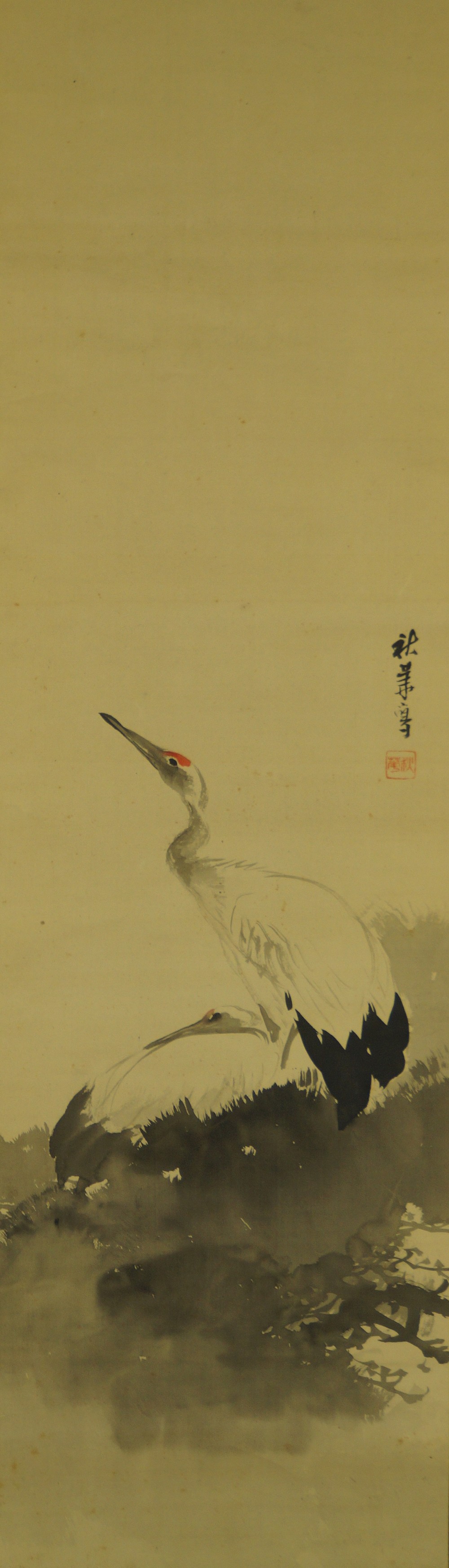The Complete Painted Motif of the Two Cranes with Signature
