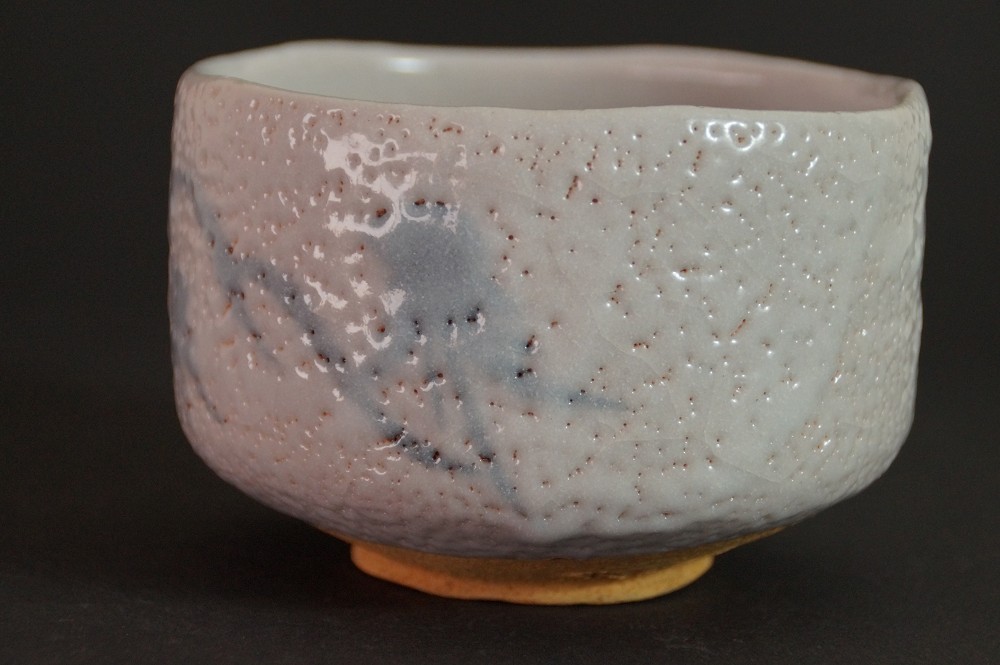 Another side view of the chawan with delicate blue color shading in the glaze