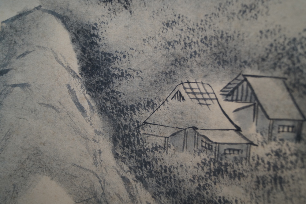 Landscape with Mountain Huts in Fog Close-Up of the Thatched Huts on the Slope Landscape Close-Up 3