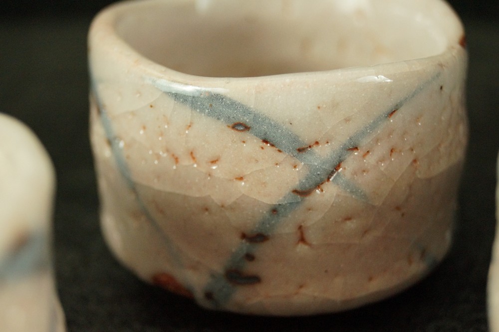 Sake cups guinomi set of 5 glaze close-up