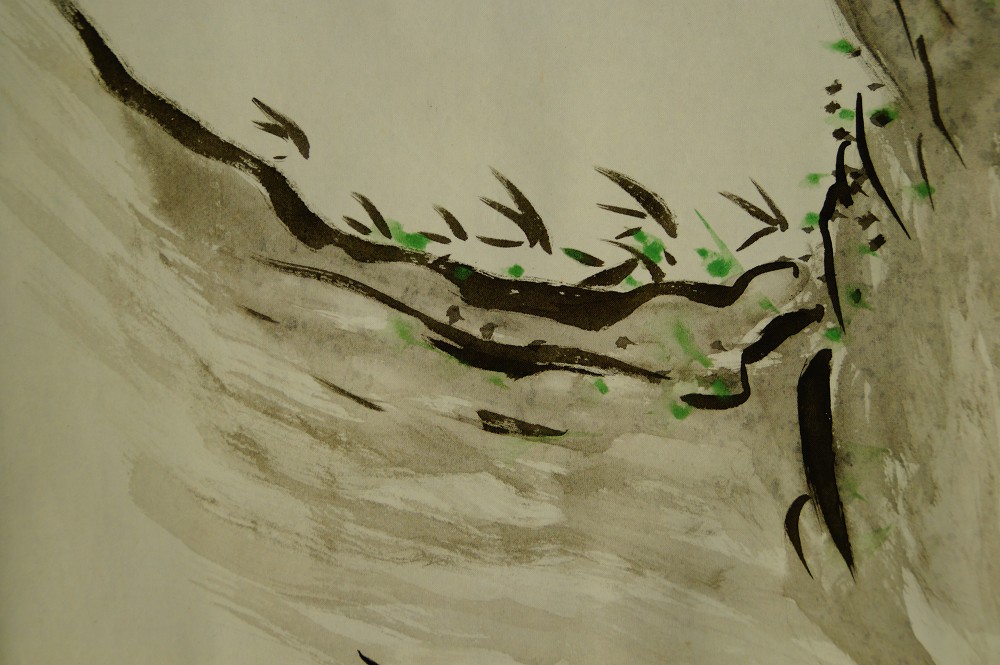 Buddha in Meditation Kakemono Bamboo Motif Close-Up