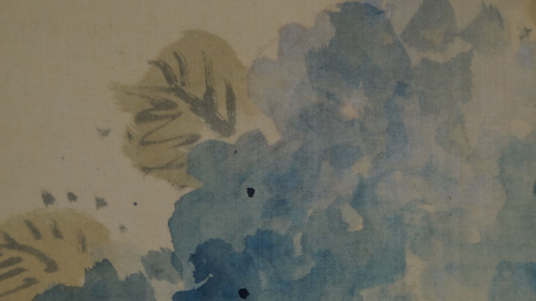 Additional Close-Up of the Blue Hydrangea Blossoms in the Lower Part of the Kakemono Hydrangeas in Early Summer Light