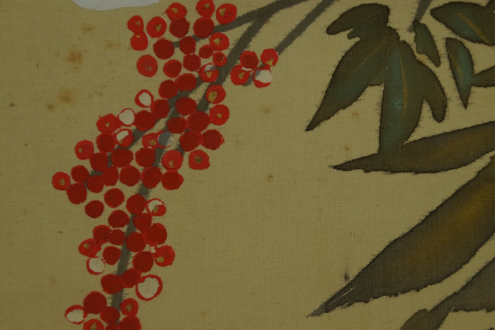 Blossoming plum branch by Sakai Houki nanten motif close-up