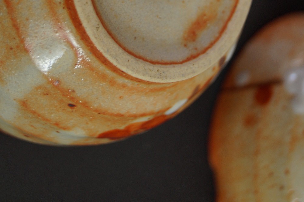 Tea bowl set with plum blossom motif base close-up 3