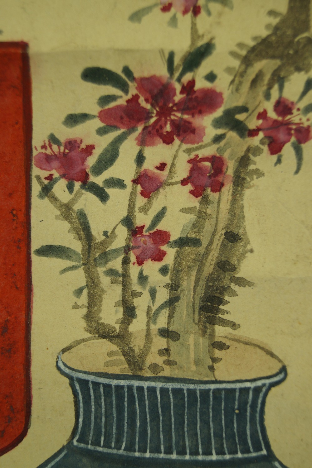 Hina dolls with plum blossoms and vase vase motif close-up