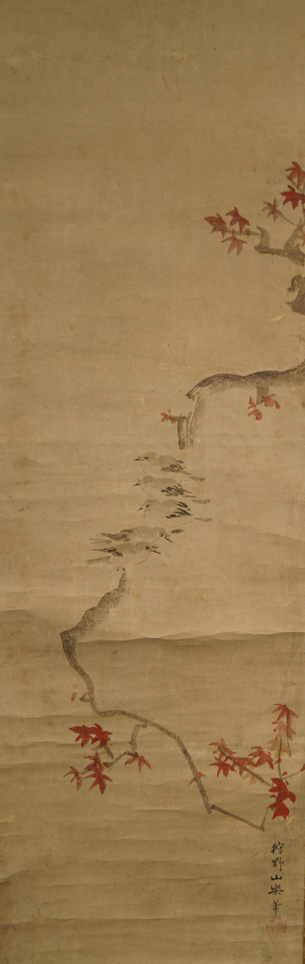 Five Sparrows on a Maple Branch Full Motif Without Mounting