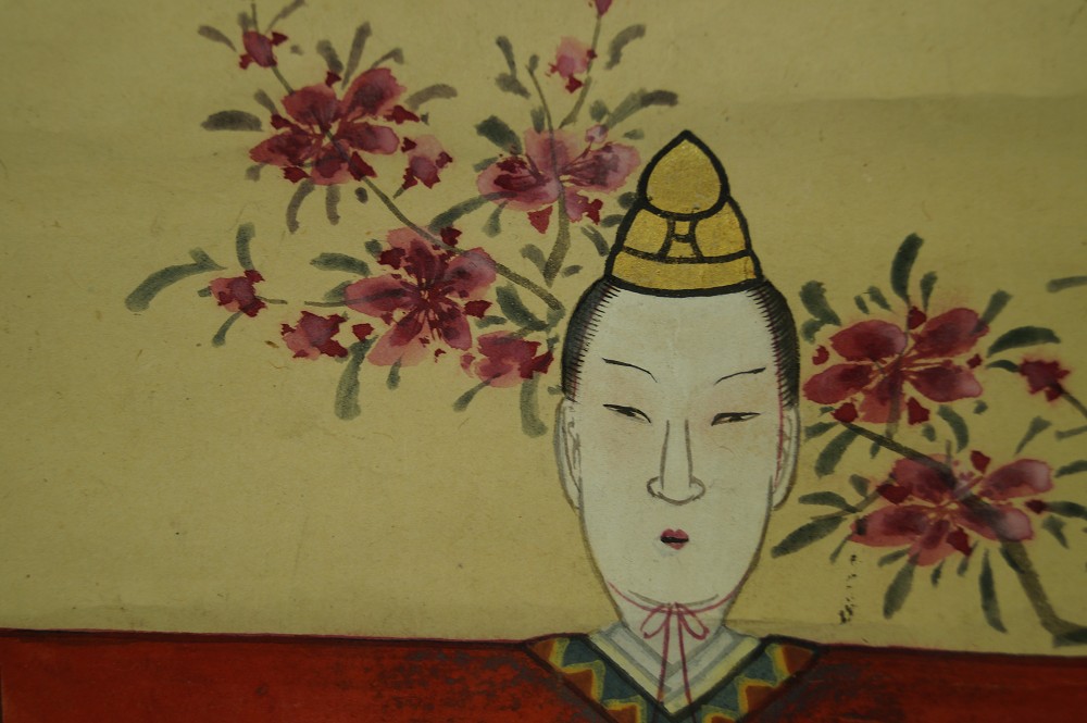 Hina Dolls with Plum Blossoms and Vase Emperor Motif Close-Up