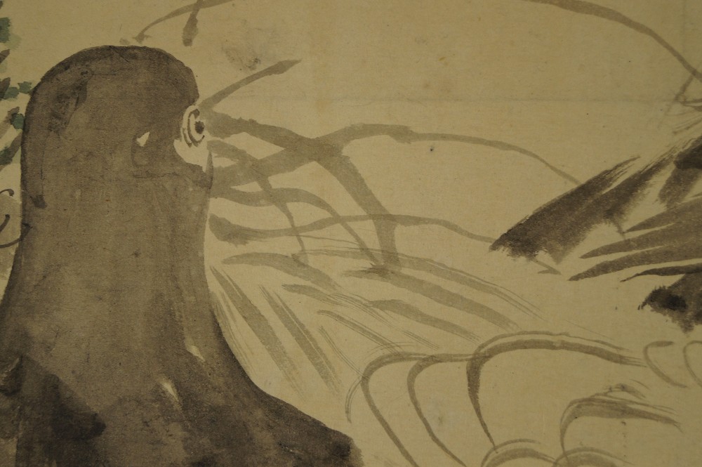 Doves in the Grass Hanging Scroll Dark Dove Motif Close-Up