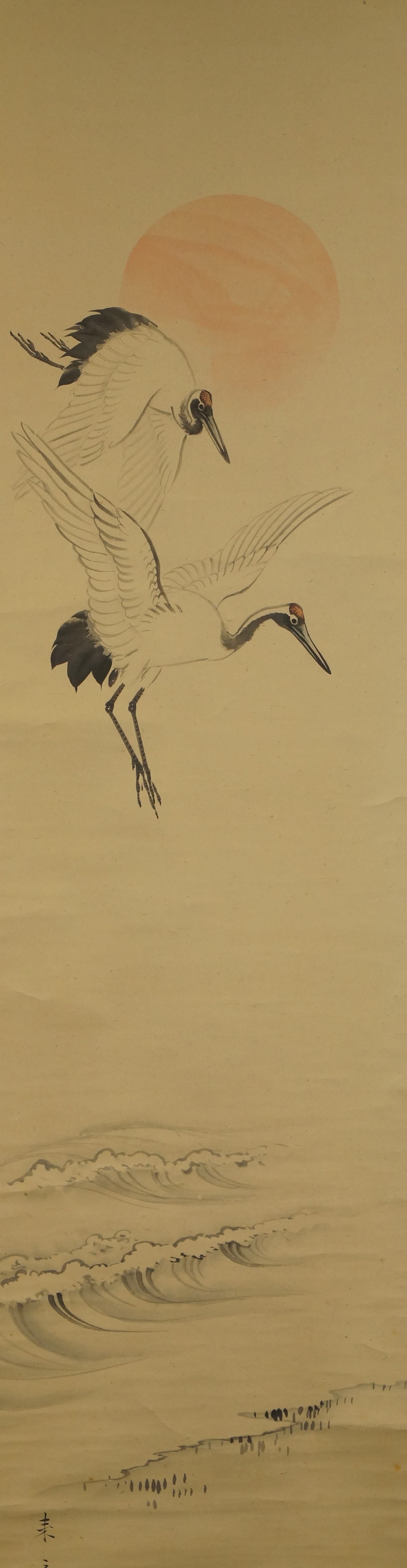 Japanese Hanging Scroll Cranes by Nakajima Raisho Full Motif Without Mounting