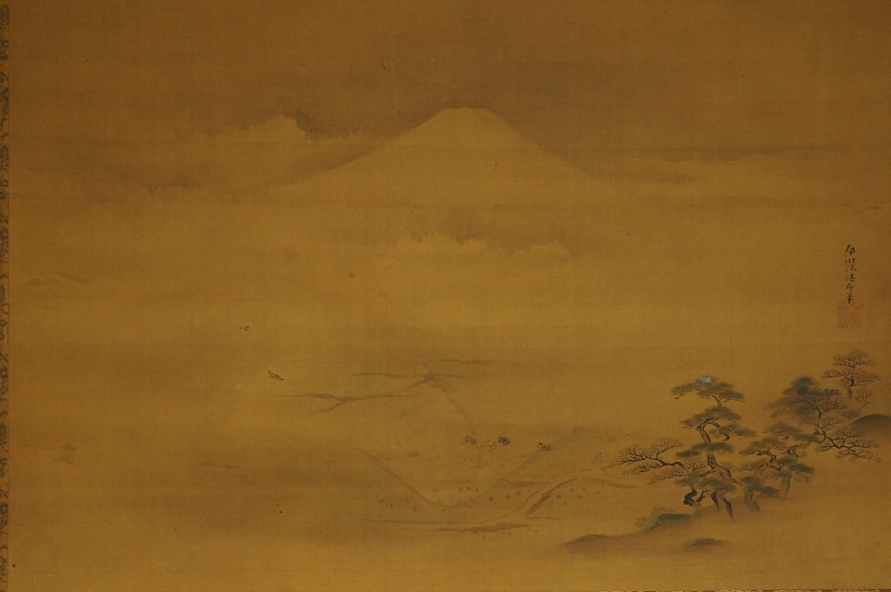 Fuji-San hinter Kiefernhuegel von Kano Naganobu Gesamtmotiv ohne Rahmung