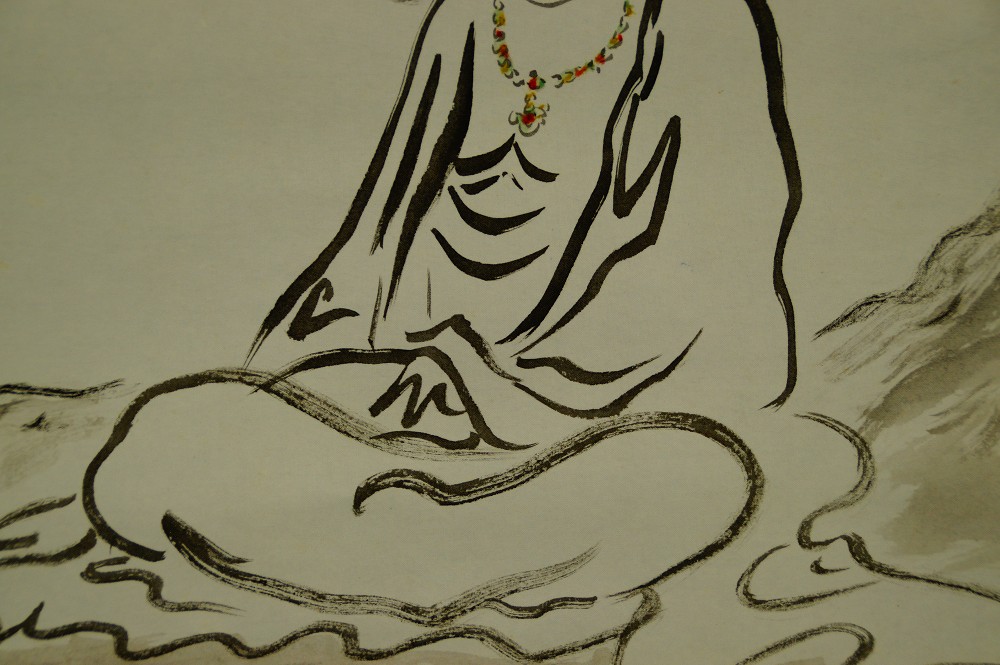 Buddha in Meditation Kakemono Brushwork Close-Up