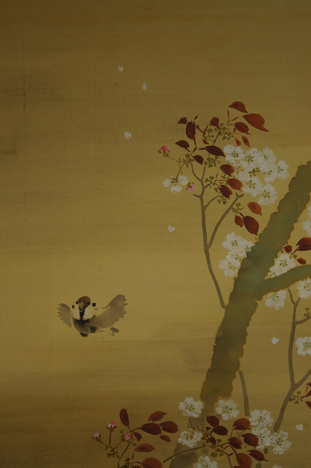 Japanese Hanging Scroll Sparrow and Sakura Sparrow Motif Close-Up 1
