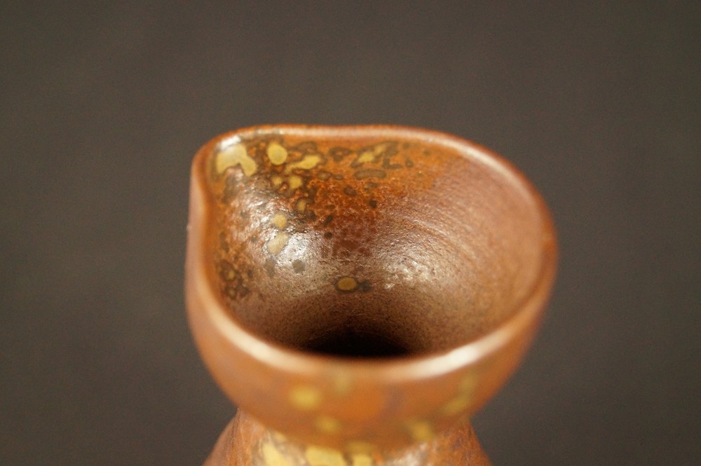 Bizen Sake Bottle with Guinomi Cups Tokkuri Neck View Close-Up