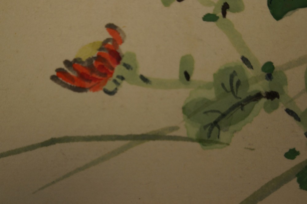 Shikishi Spatz und Chrysanthemen Chrysanthemen-Motiv Nahaufnahme 3