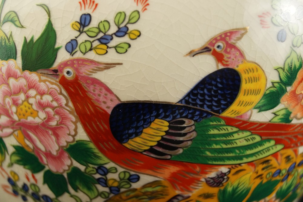 Birds Peonies Vase Birds Motif Close-Up