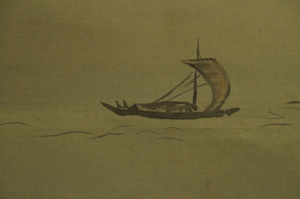 Fruehling und Herbst von Kano Isenin Eishin Herbst Rollbild Boot Motiv Nahaufnahme