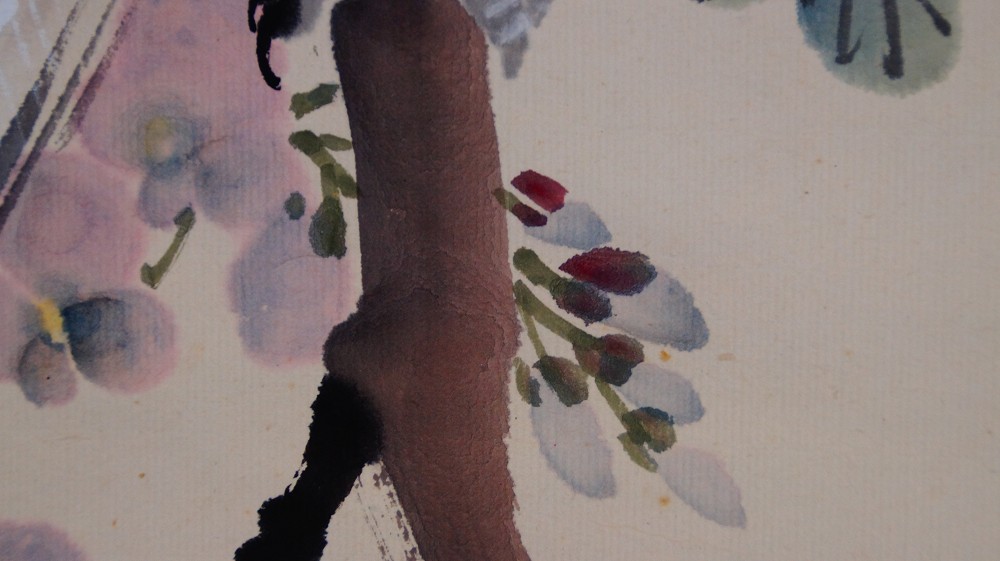 Cockatoo in Blooming Wisteria hanging scroll by Cho Ikkyu wisteria motif close-up 2