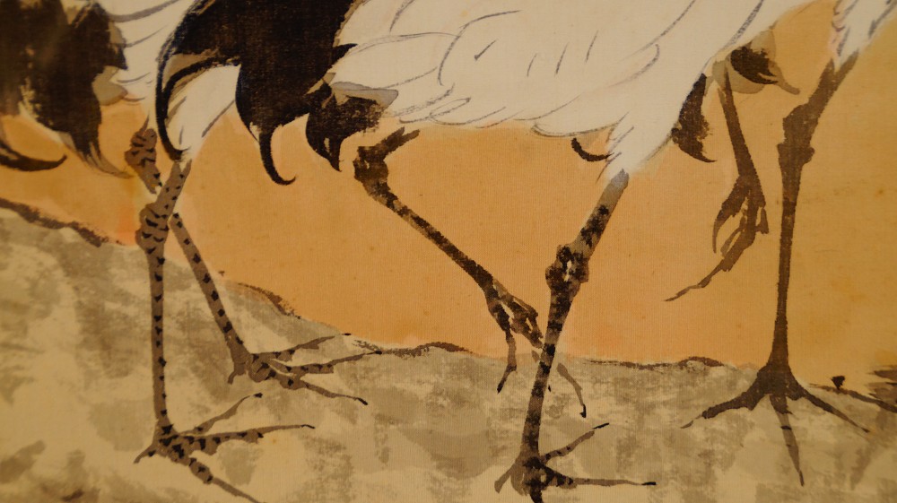 Three Cranes in Evening Light Hanging Scroll Cranes Motif Close-Up Legs 3