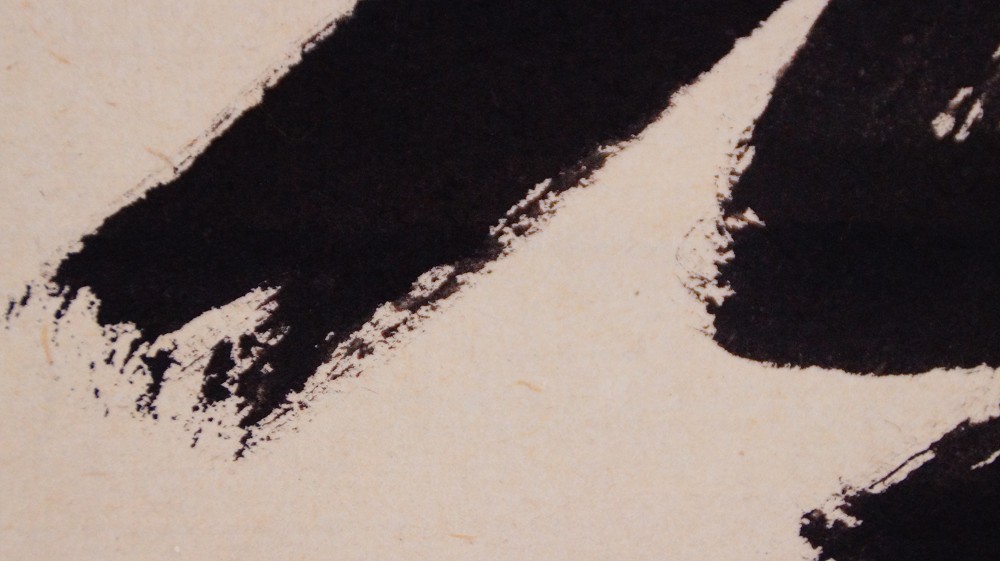 Close-up of the ink texture with visible brush marks in the characters by Sato Bokudo