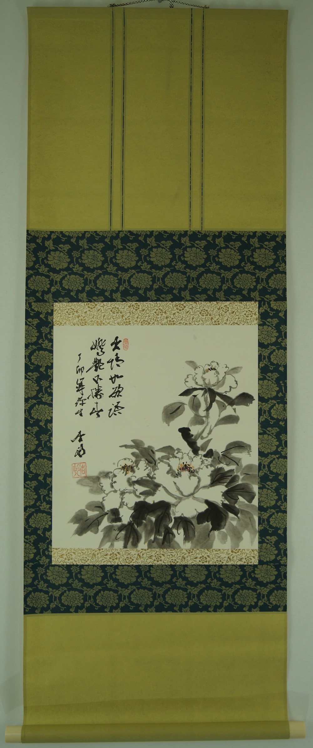 Hanging scroll peonies full view hanging scroll