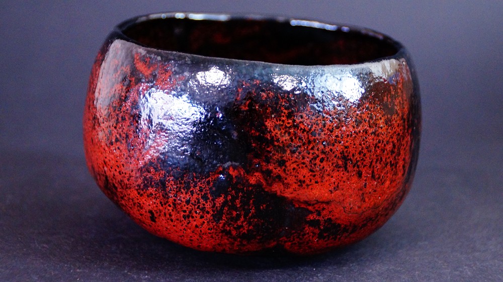Chawan Made of Kuro-Raku Ware by Shoraku Sasaki Side View 1