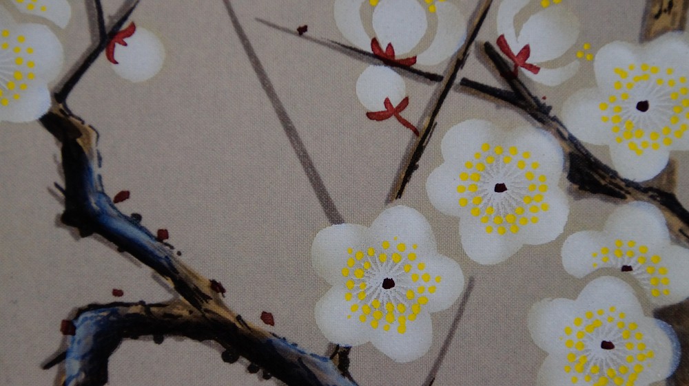 Spring Branch with Bird Kakemono by Arii Shoun Plum Blossom Motif Close-Up 3