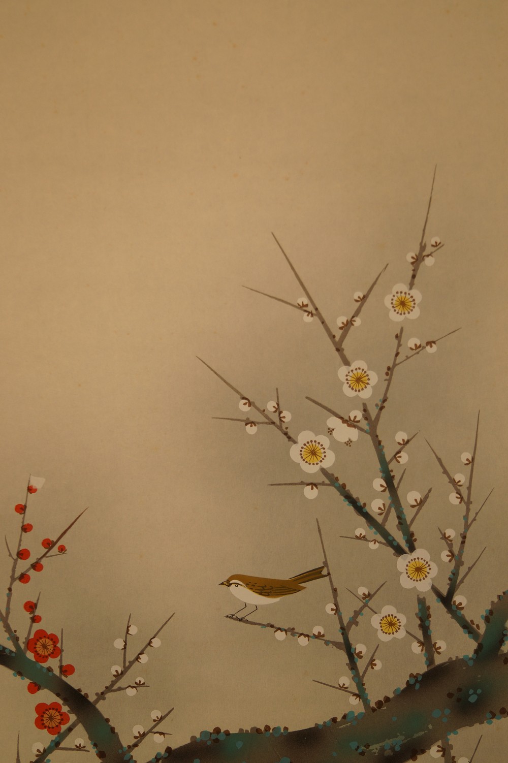Nightingale on a Sakura Branch Plum Branch Close-Up 1