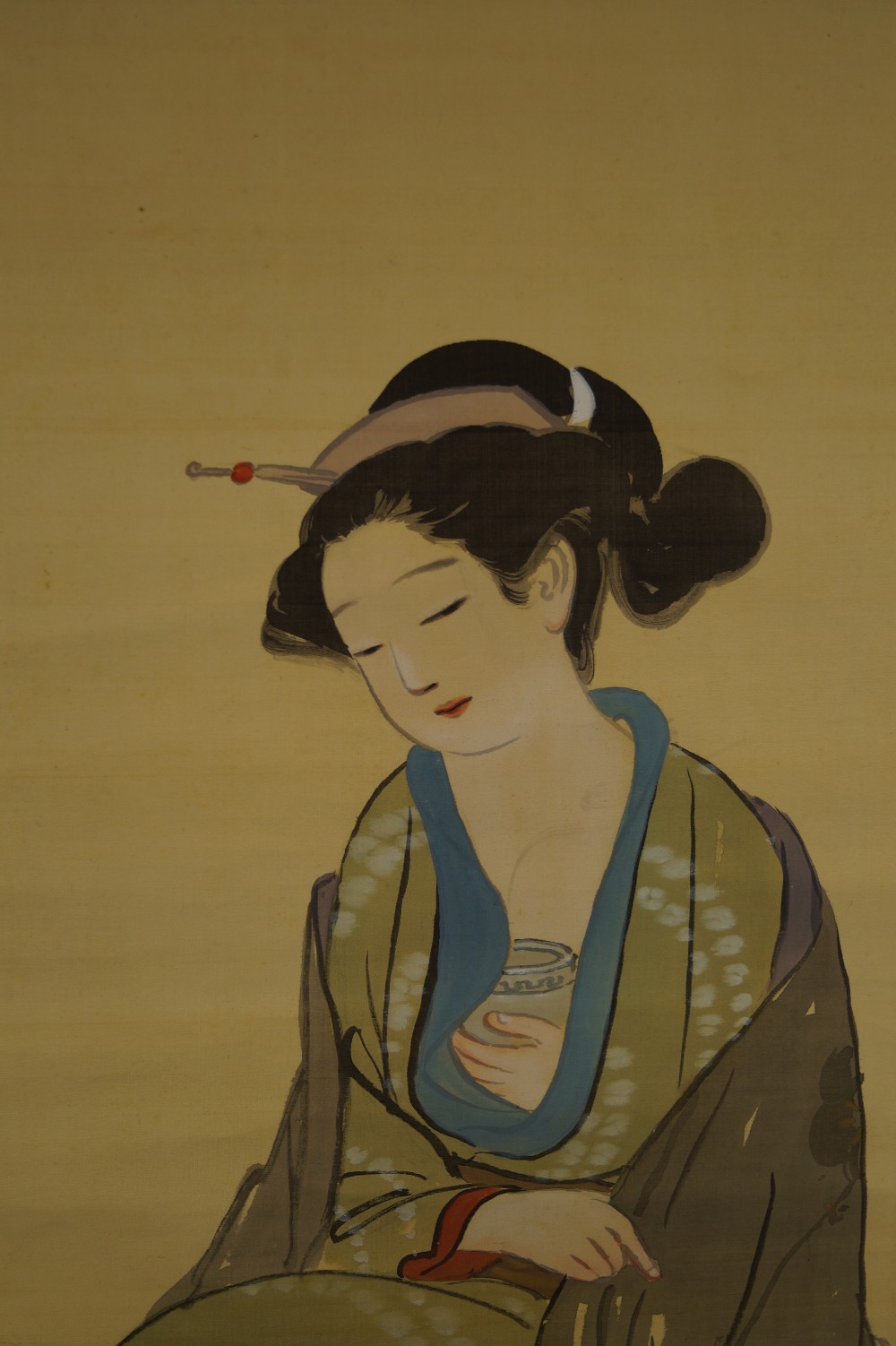 Contemplative Lady with Clay Vessel Upper Body Full Motif Without Mounting