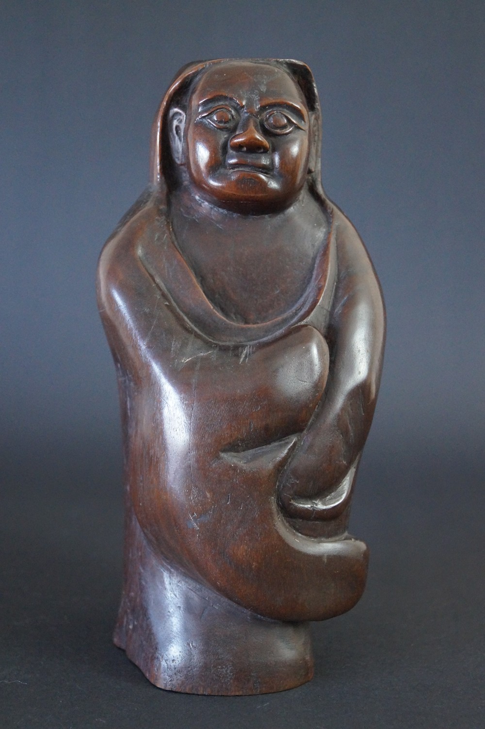 Bodhidharma Daruma Figure Made of Hardwood Front View