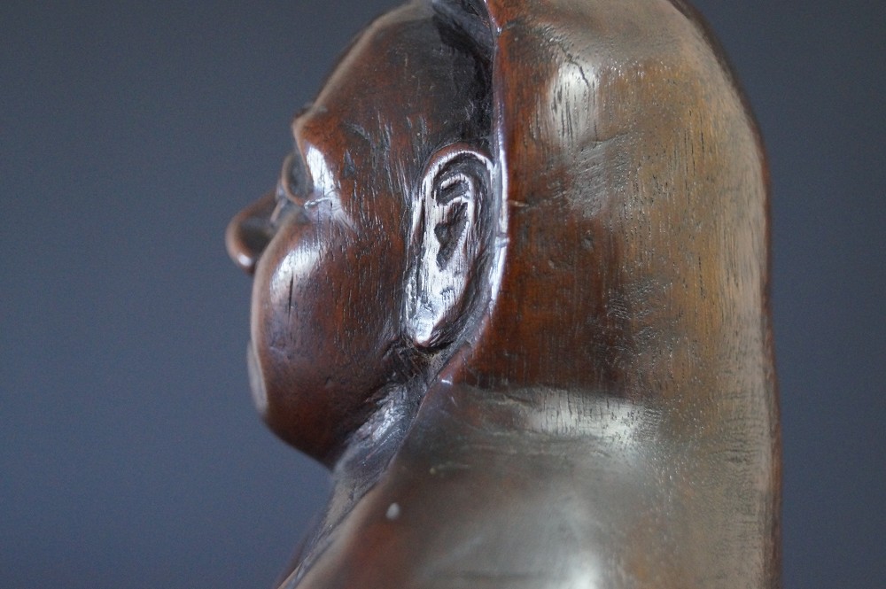 Bodhidharma Daruma Figure Made of Hardwood Ear Close-Up