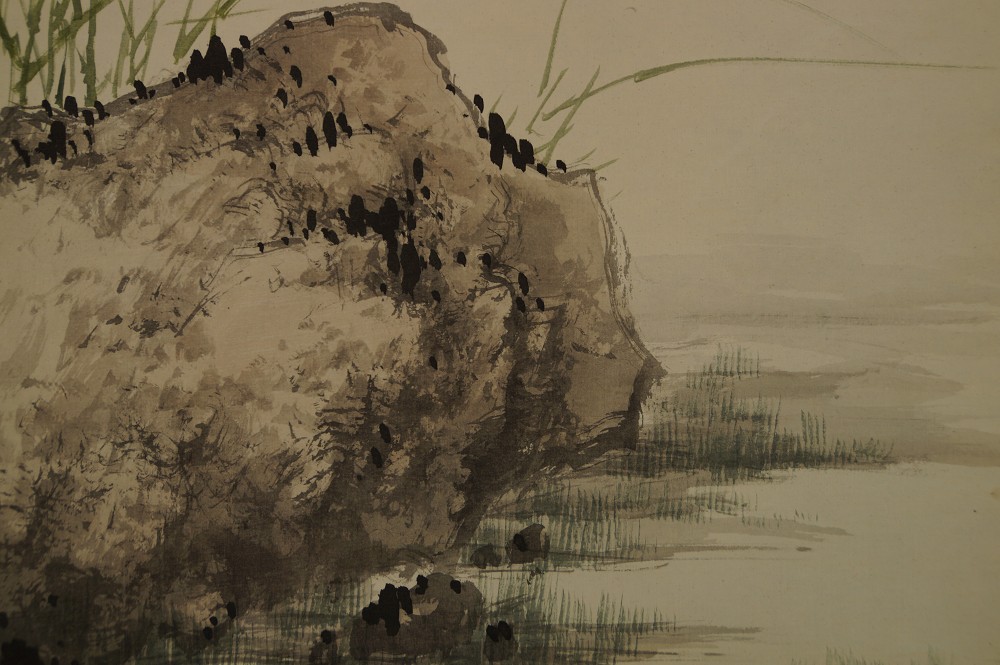 Two turtles by Shogetsu landscape close-up 2
