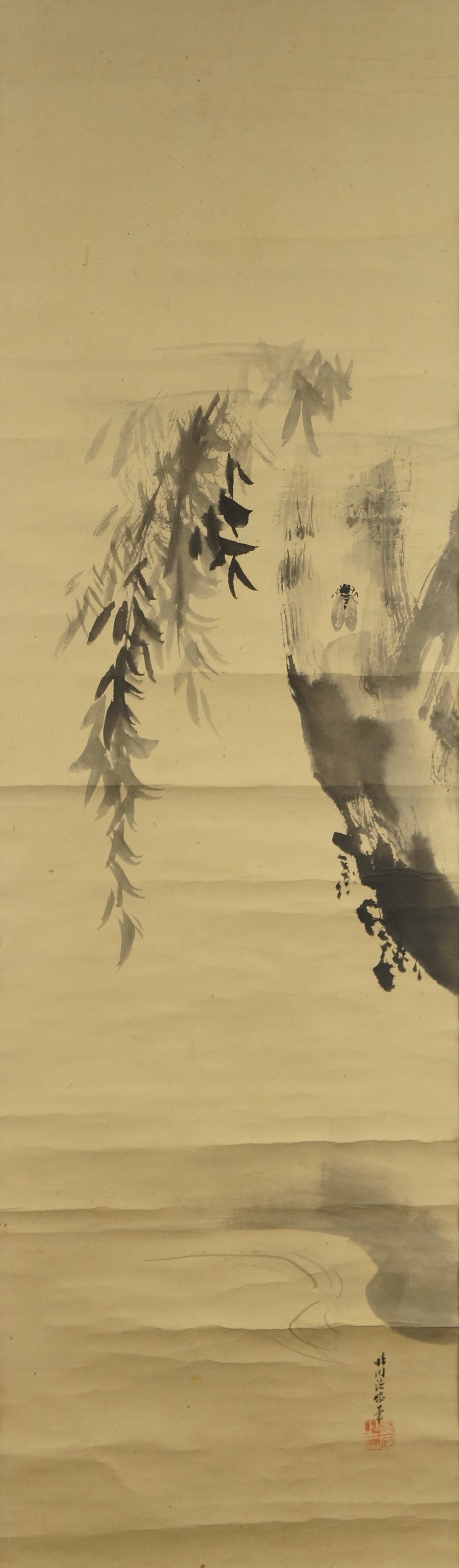 Kakemono Willow with Flying Insect Full Motif Without Mounting