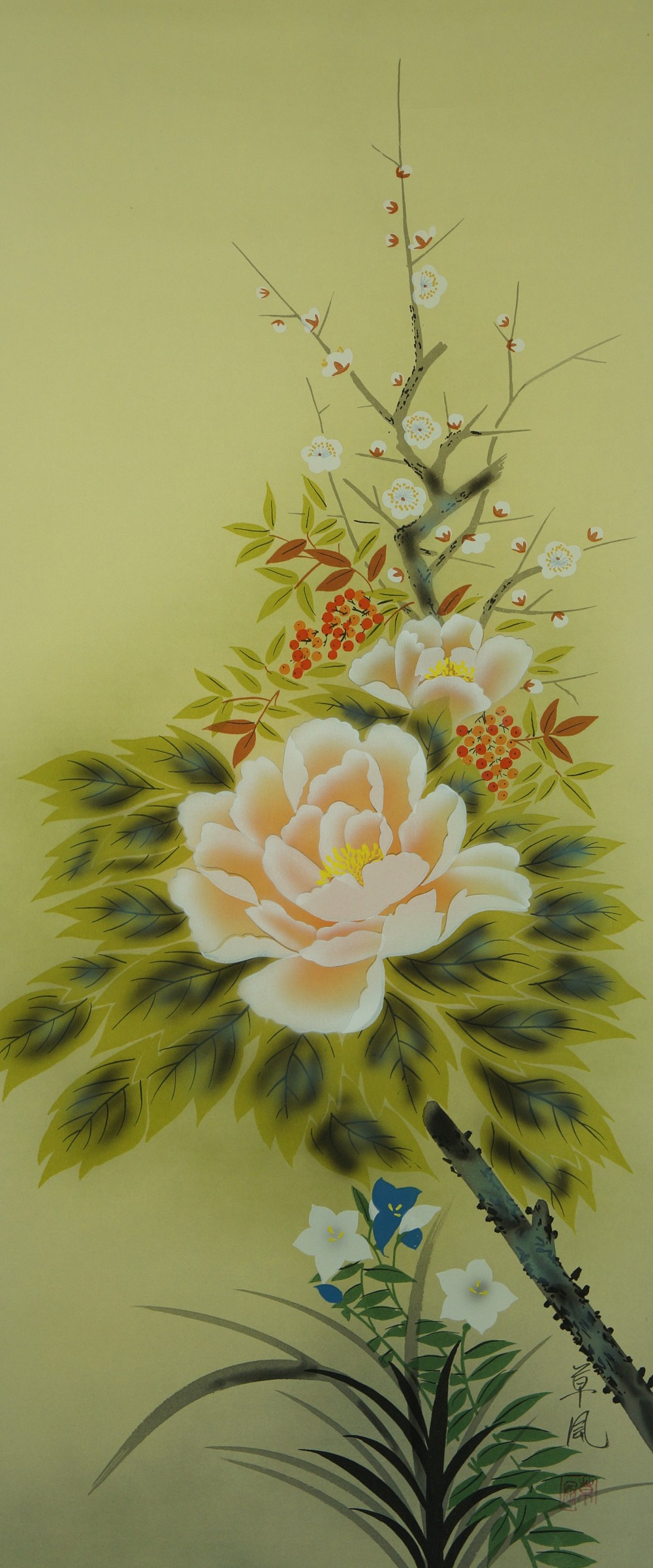 Flower hanging scroll full motif without mounting