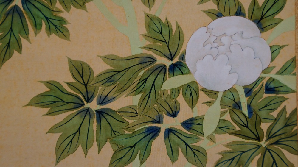 Butterfly Over Peony Blossoms by Ryokuro Peony Motif Close-Up 3