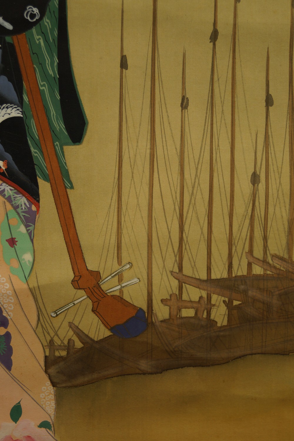 Beauty in Kimono Gun Motif Close-Up