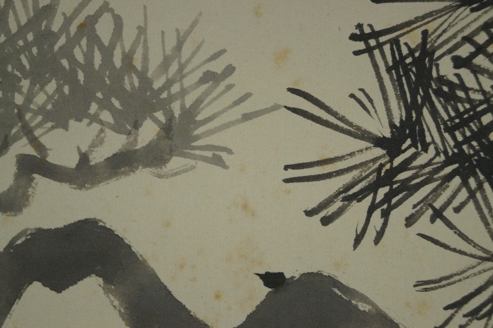 Hanging scroll old pine brushwork close-up 2