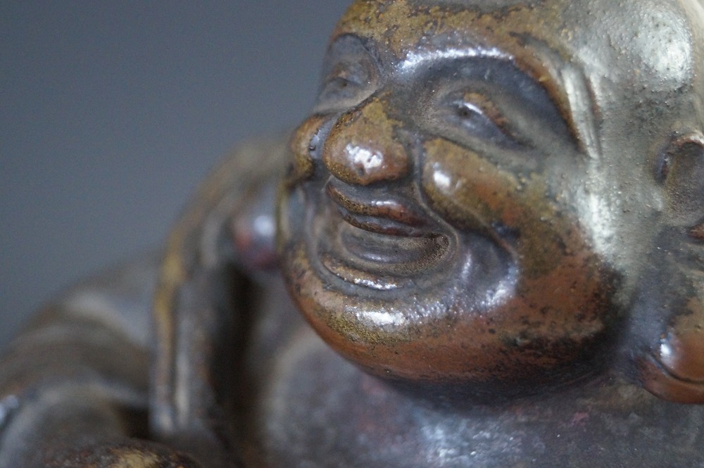 Hotei Figure Made of Bizen Ware Face Close-Up 3