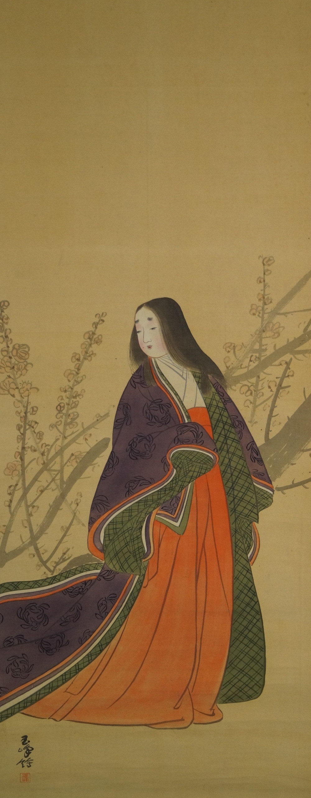 Beauty in Kimono Hanging Scroll Full Motif Without Mounting