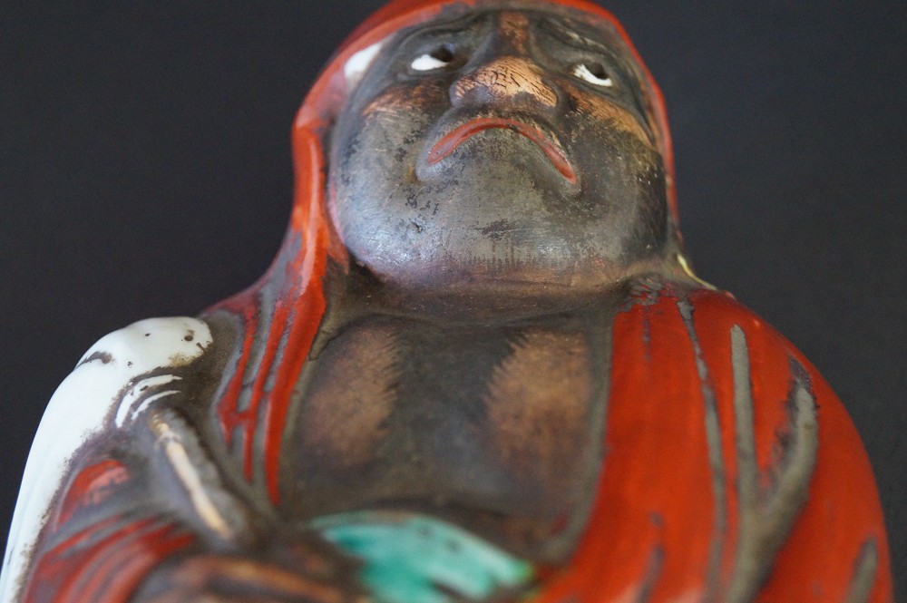 Bodhidharma Daruma Figure Made of Kutani Porcelain Face Close-Up 3