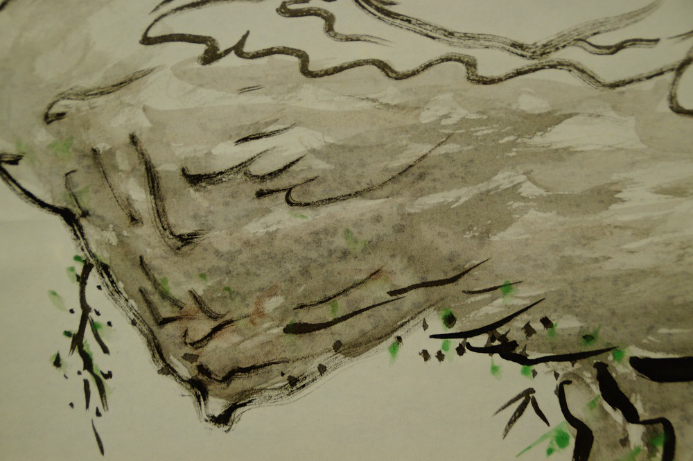 Buddha in Meditation Kakemono Rock Motif Close-Up