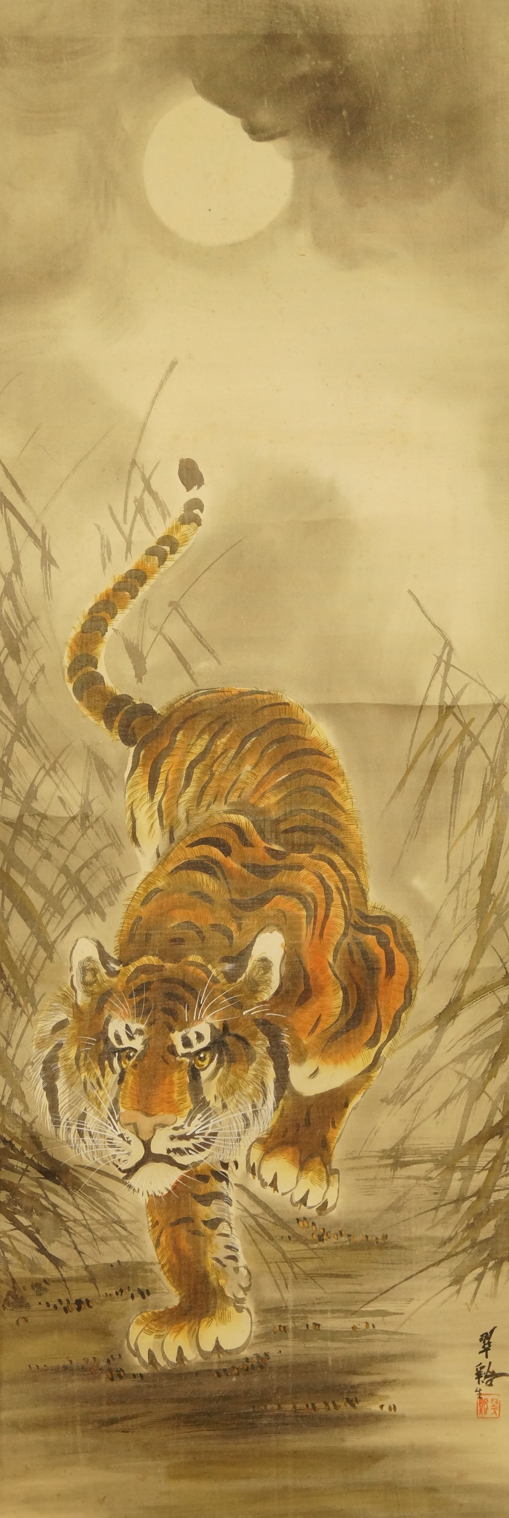 Tiger Hanging Scroll Full Motif Without Mounting