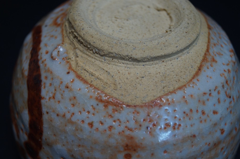 Tea Bowl Chawan Made of Shino Ware Base Close-Up