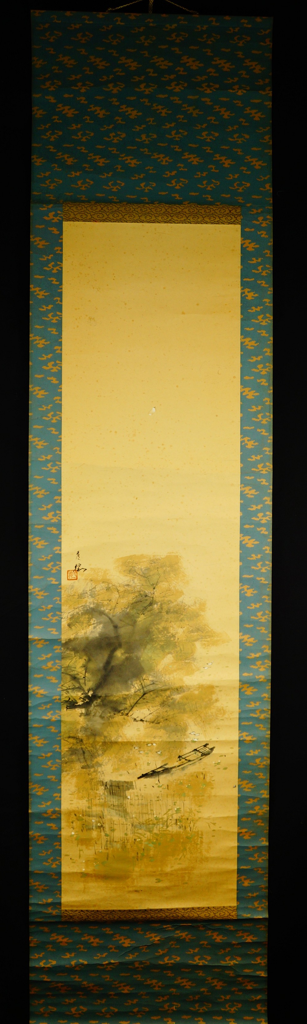 Idyllische Flusslandschaft Kakemono von Sano Mitsuho Gesamtansicht Rollbild