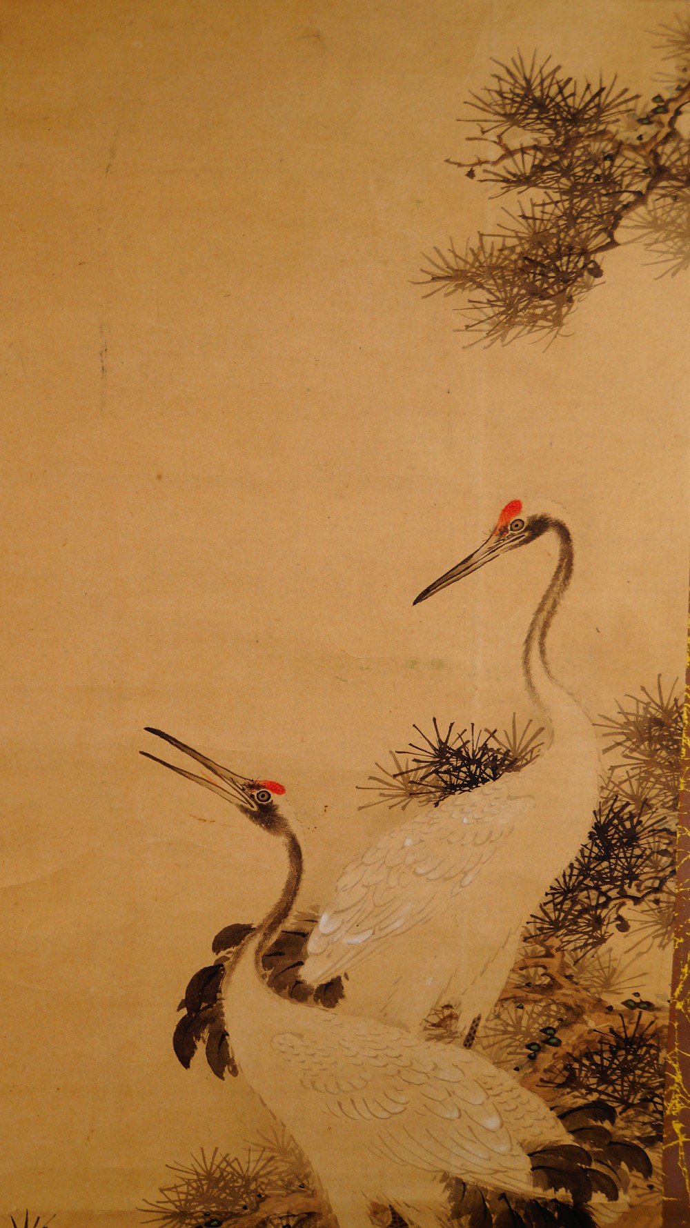 Additional view of the full motif without mounting with two cranes under the pine by Murata Toho