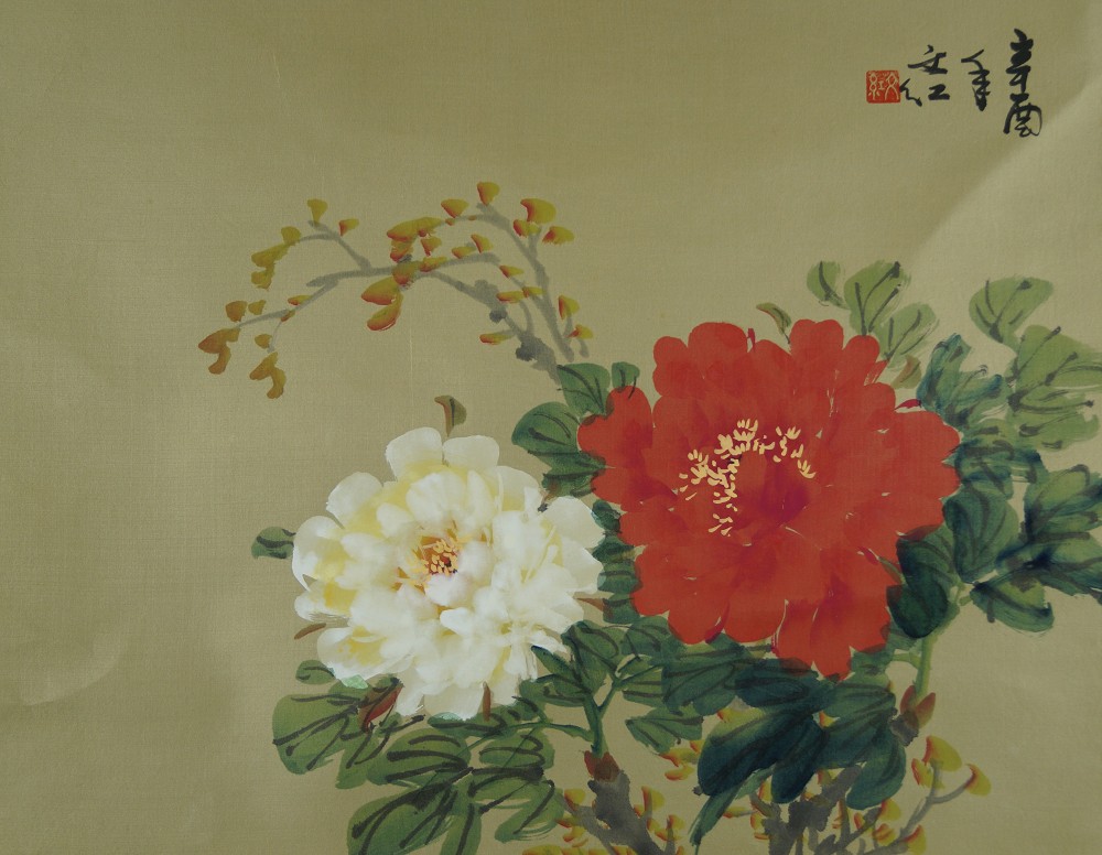 Peony Hanging Scroll Full Motif Without Framing